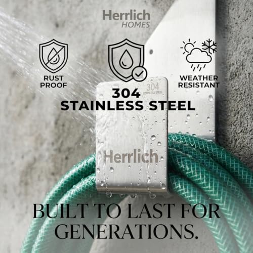 Image of Herrlich Homes Stainless Steel Garden Hose Holder, Wall Mounted Hose Pipe Stand & Hanger, Heavy Duty Rustproof Water Pipe Organizer for Garden, Balcony, Lawn & Outdoor, Screws Included (Pack of 1)