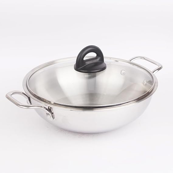 The Indus Valley Triply Stainless Steel Kadhai/Kadai with Glass lid