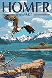 Lantern Press Homer, Alaska, Painterly, Lake Scene, Bald Eagle and Bear 1000 Piece Jigsaw Puzzle for Adults, Made in USA with Reference Poster