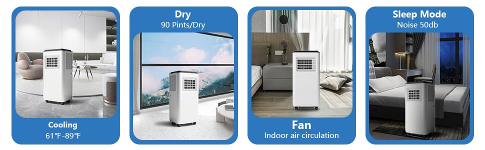 Image of 8000 BTU Portable Air Conditioners, 4-in-1 Cooling AC Portable Air Conditioner for Room with Sleep Mode, Ventless Floor Air Conditioner, 3 Speeds Fan & Dehumidifier