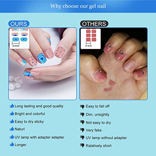 Dukasou Semi Cured Gel Nail Strips, 28Pcs Powder Blue Gel Nail Strips With Uv/Led Light, Long Lasting Gel Nail Stickers Full Nail Wraps For Women Girls Kids Diy Decorations Birthday Party Favor Gifts, Includes Prep Pads, Nail File & Wood Stick #TOP3