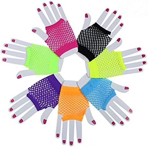 Haodeba 7 Pairs Stretchy Fingerless Fishnet Gloves for Parties, Assorted Brighted Color