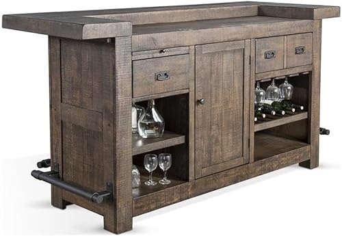 Miniatura 6 de Pemberly Row Barra tradicional de madera de caoba, acabado gris, 42 pulgadas de alto x 80 pulgadas de ancho x 28 pulgadas de profundidad