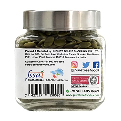 Image of Pure Tree Certified Organic Pumpkin Seeds | 300 g | Glass Jar | Kaddu ke Beej | Organic Seeds for Eating Good Source Of Omega 3 | Raw Pumpkin Seeds Organic Superfood