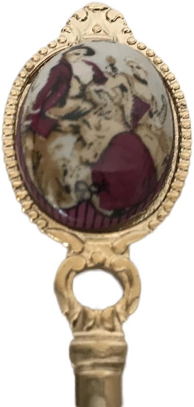 Stainless Steel 24K Gold Plated Demi Dessert Flatware Set with Image of Madonna Victorian Couple - Collection of 6 - Dessert Spoons with Burgundy Handle