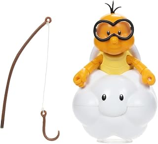 Super Mario Lakitu 4” Articulated Figure with Fishing Pole | Super Mario 4 Inch Action Figure World Of Nintendo Wave 15 - Lakitu with Fishing Pole