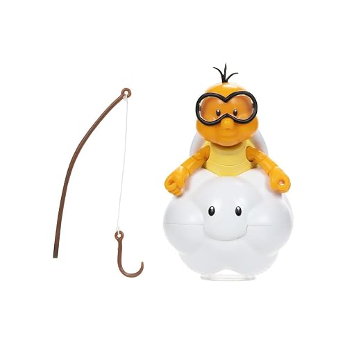 World of Nintendo Super Mario Lakitu 4” Articulated Figure with Fishing Pole