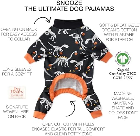 Pet Passion Snooze Dog Pajamas, Long Sleeves, Candy Saurus, Small - 1