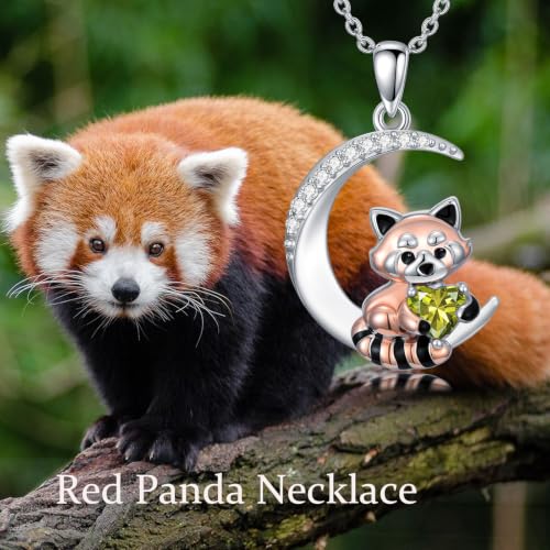 Image of PROESS Animal Birthstone Necklace 925 Sterling Silver Otter /Axolotl /Hippo /Elephant /Dachshund /Monkey /Red Panda Pendant Necklace Animal Birthstone Jewelry Gifts for Women
