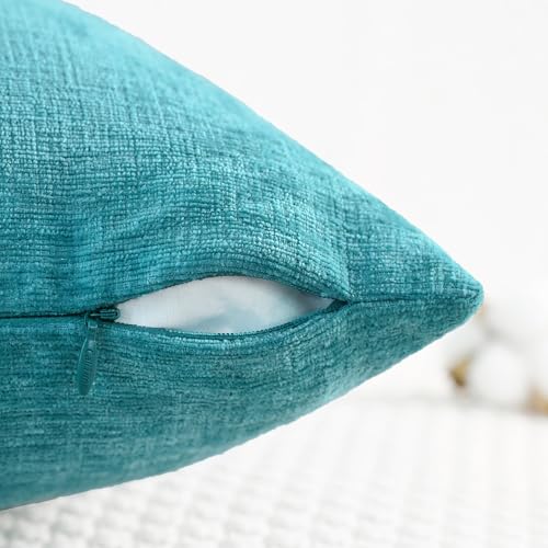 Image of CaliTime Throw Pillow Covers Decorative 24 X 24 Inches Pack of 2 Cozy Chenille Cushion Cases for Couch Sofa Bed Living Room Home Lake Blue