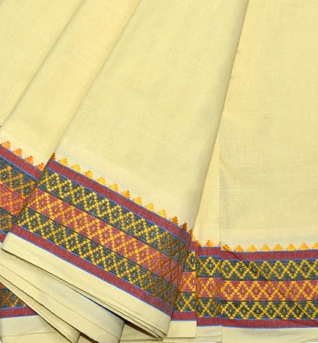 Image of TUNI MANI Men's Panchakacham Dhoti with Angavasthram with Zari Border, Cotton, Size: 9 X 5 (4.0mtr Dhoti, 2.25mtr Towel)