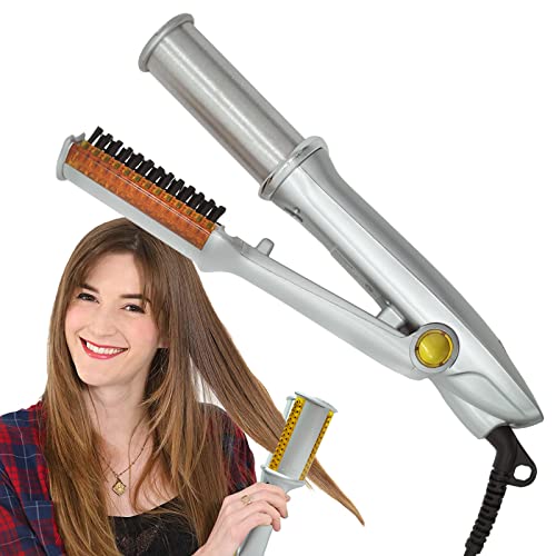 Fast Heat Styling Tool, Multi Functional Iron for Straight Hair/Curly Hair, Dual Voltage, Travel Curling Iron for Girls Women (Yellow)