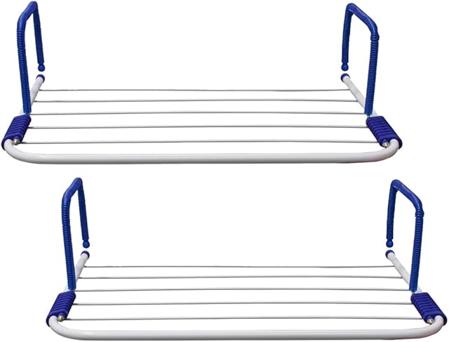 (Pack of 2) Radiator Airer Towel Clothes Folding 3M Airer Dryer Drying Rack 5 Rail Bar Holder Adjustable Portable Dryer Holder Wall Clothes Airer For Indoor Balcony Window Sills Railings Laundry Airer