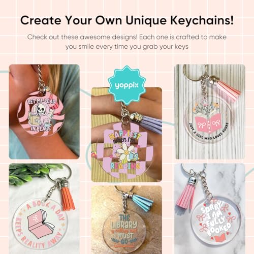 Image of YOPPIX 140 PCS Acrylic Keychain Blank Set, Book Double-Sided UV DTF Stickers Acrylic Keychain Making Kits for Vinyl DIY Craft Project