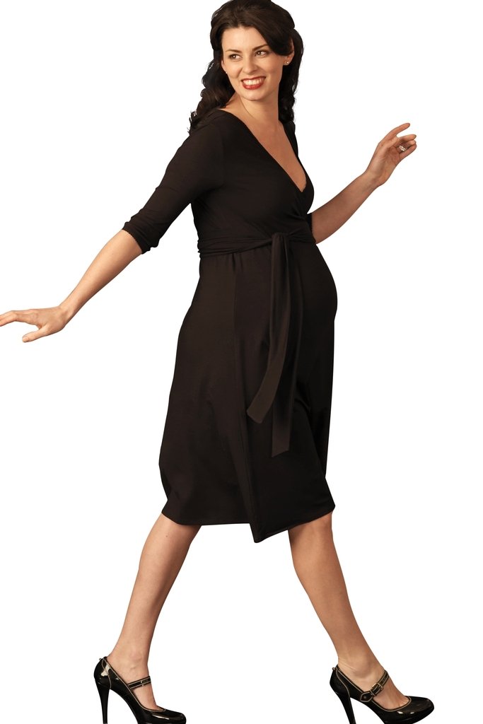 Maternity Dress by Picchu, Wrap Style to wear Your Whole Pregnancy and Nursing Too, Premium Quality Fabric. Black