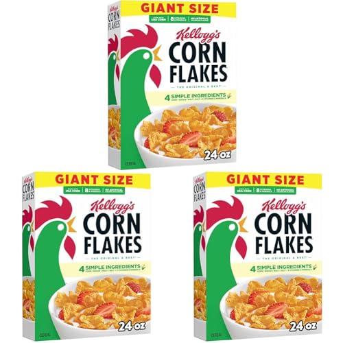 Image of Kellogg's Corn Flakes Breakfast Cereal, Kids Cereal, Family Breakfast, Giant Size, Original, 24oz Box (1 Box) (Pack of 3)