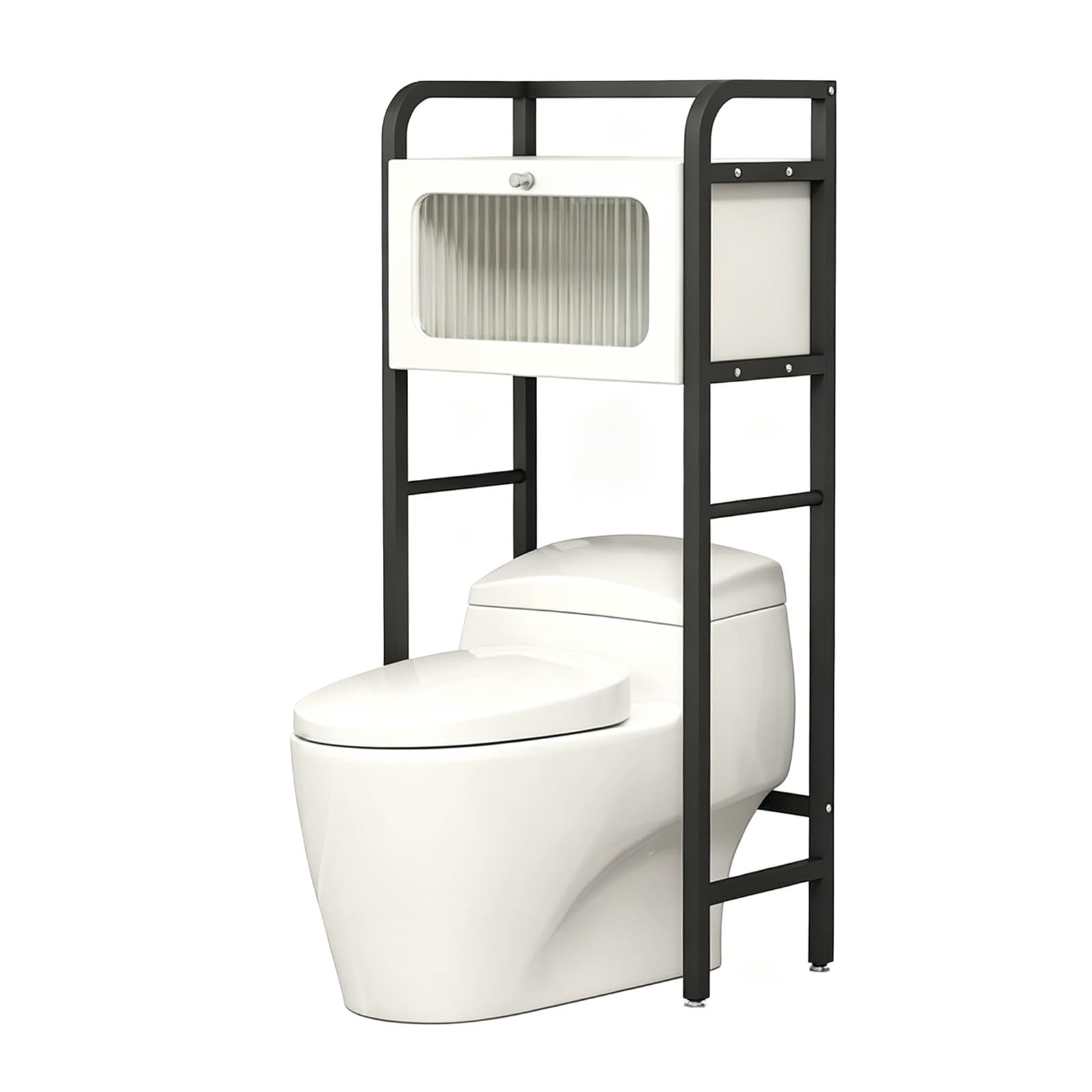 Freestanding Over The Toilet Storage Rack,3-Tier Bathroom Organizer, No Drilling Metal Shelf, Rustproof Space Saver(2-Tier Black+White 21.7x11.8x53.1in)