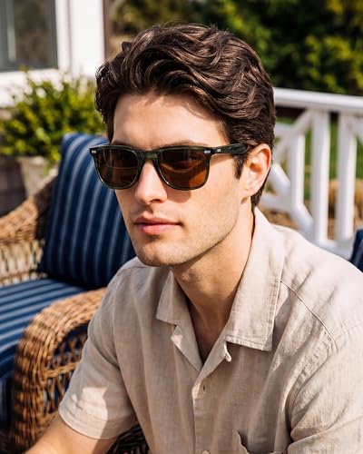 Image of CARFIA Thick Polarized Sunglasses for Men UV400 Protection, Retro Square Hand-crafted Acetate Driving Shades CA5356