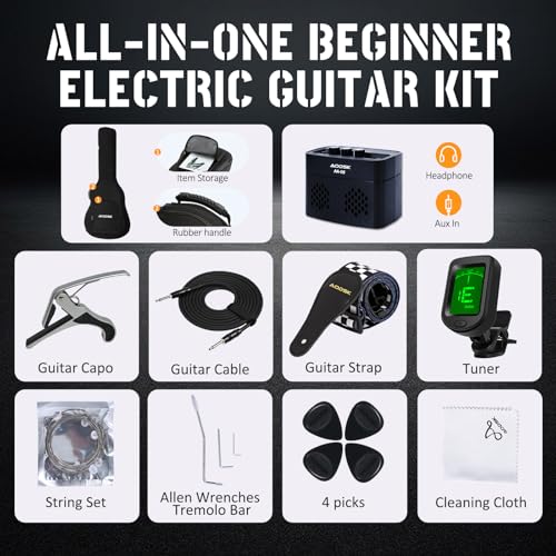 image for AODSK Electric Guitar with Amp Beginner Kit 39 Inch Solid Body Full Si