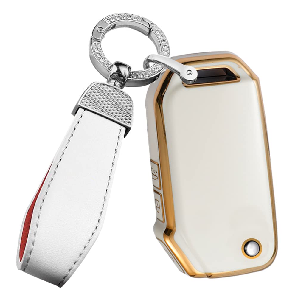 ontto TPU Key Fob Cover Case Fit for Kia Flip Folding Remote Car Key Shell Full Protection for Forte Seltos Soul Sportage Sorento Cerato Telluride Beige
