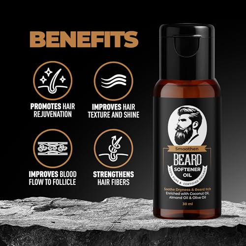 Image of Beard Softener Oil | 100% Pure & Organic | Enriched with Coconut, Almond & Olive Oil | Soothes Dryness & Itchiness | 30 ml (Pack Of 1)
