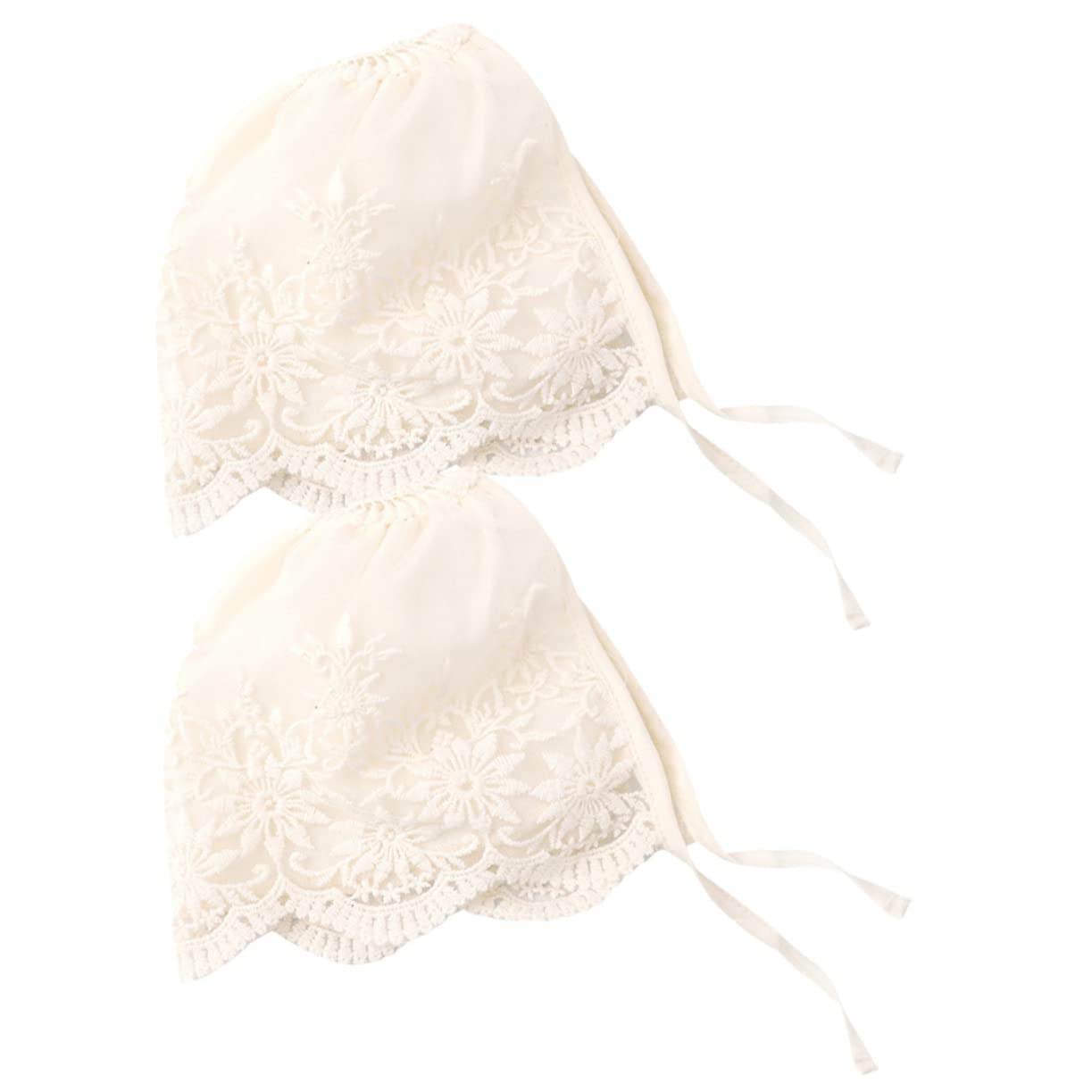 STOBAZA Gorros para Bebés Recién Nacidos de Encaje Beige para Fiesta Verano, Suaves Cierre Seguro, Ideales para Bautizos y Celebraciones, Pack de 2 Piezas