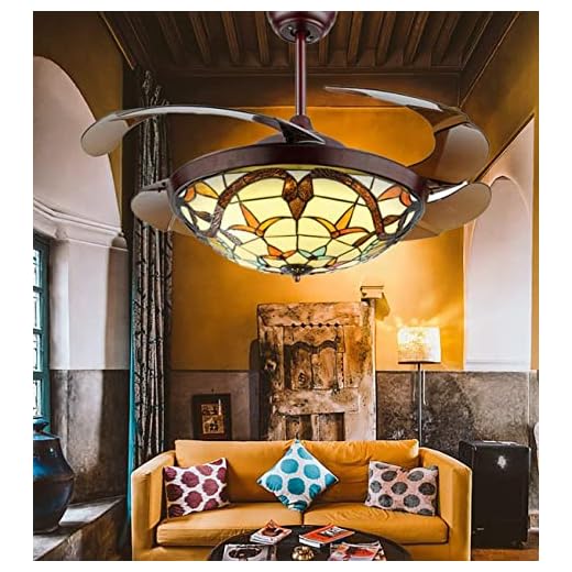 Panda Lighting 42" Tiffany Style Ceiling Fan with Light Indoor, Retractable Blades LED Chandelier Fan, 3 Color/3 Speed Classic Ceiling Fans Lighting Fixture with Remote Control for Dining Living Room