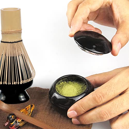 Artcome 10Pcs Japanese Matcha Tea Set, Matcha Bowl, Matcha Whisk, Whisk Holder, Traditional Scoop, Tea Spoon, Tea Cloth, Bamboo Holder, Scoop Holder, Matcha Powder Caddy, Matcha Powder Strainer(Black) #TOP2
