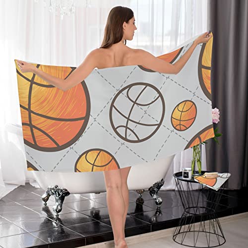 Basketball Dotted Lattice Bath Towel Set Cotton Bath Towels For Bathroom Bathroom Shower Towels 1 Bath Towel 1 Washcloth Soft Absorbent Shower Towels For Bathroom Sports #TOP6
