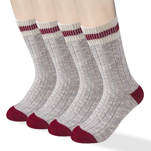HENNY RUE 4 Pairs of Cotton Socks for Girl California American Style Handmade Chunky line Women's Mid-tube Socks.