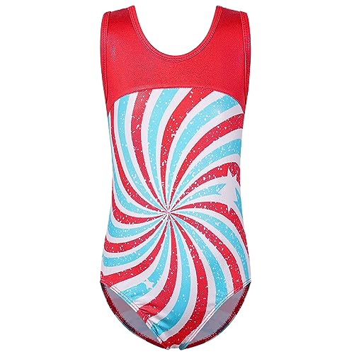 XFGIRLS Girls Christmas Candy Gymnastics Leotards Kids Sleeveless Ballet Dance Fancy Biketards Dancewear Bodysuits Tumbling Outfit with Short 8-9 - Thumbnail 3