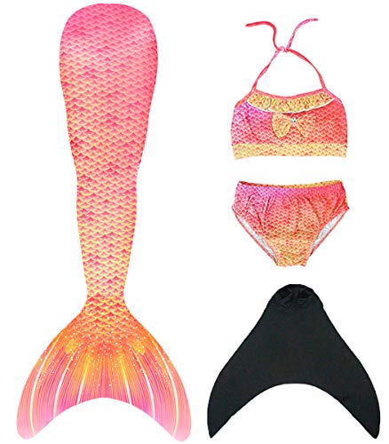 Preisvergleich Produktbild HUTUTU Mädchen Meerjungfrauenschwanz Zum Schwimmen mit Meerjungfrau Flosse, Prinzessin Cosplay Bademode für das Schwimmen mit Bikini Set und Monoflosse 4 Stück Set