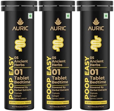 Auric Poop Easy Effervescent Tablet | 60 Tablets Promoted Healthy Gut, Relieve Constipation, Cleanses Colon | An Ayurvedic Pure Natural Laxative | Flush 365