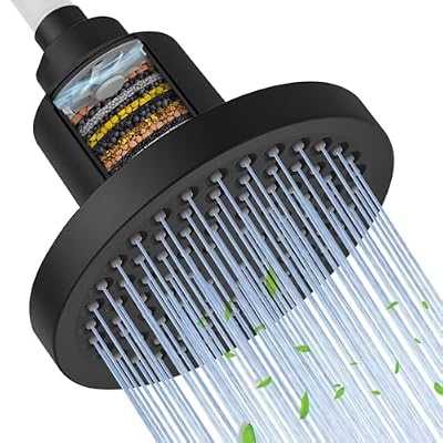 BESy Filtered Shower Head High Pressure Shower Head with Filter Heavy Duty For Hard Water Universal for Remove Chlorine and Harmful Substances Round Matte Black