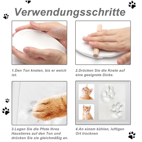Fotenabdruck Set Hund, Bilderrahmen und Pfotenabdruck Set Weiß, 3D Gipsabdruck Andenkenbox, Pfotenabdruck Set Hund Geschenke für Katzen oder Hundebesitzer, Geschenke für Heimdekoration Unvergesslich