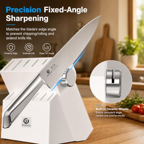 Image of imarku 14-Piece Knife Set with Block, Pro power, home ease | Pro sharp high carbon steel. Self-sharpens easy. Ergo grip no fatigue. Safe non-slip home prep. Gift for homewarming
