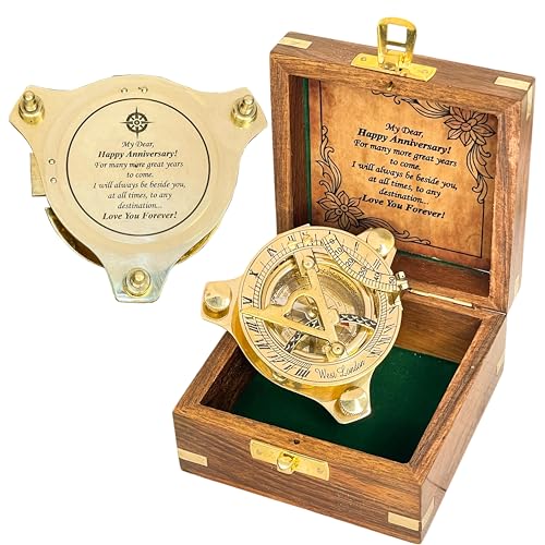 Antique Pocket Sundial Nautical Compass, Unique Gifts for Men, 3” Brass Sundial Compass is Ideal Baptism Gifts for Boys, Elegant Keepsake for Special Occasions, Christmas and Graduation.
