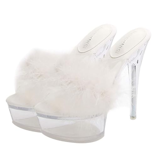 Holibanna High Heels Feder Mit Hohen Absätzen Sandalen Klare Plattform Hausschuhe für Frauen- Größe 37 - 38 EU - Weiß