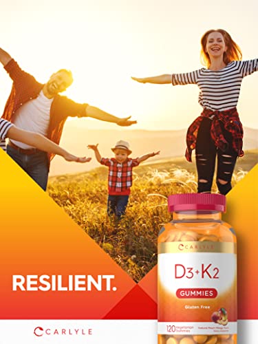 D3 K2 Gummies | 120 Count | With Calcium | Vegetarian, Non-Gmo, And Gluten Free Vitamin Supplement | By Carlyle #TOP5