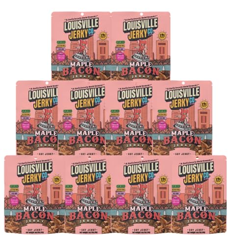 Image of Louisville Jerky Co. Maple Bacon Vegan Jerky, 3 oz, 10-Pack | 6g Protein, Plant-Based Protein Snack, Vegetarian Jerky, Meatless, Sweet and Smoky, Ready-to-Eat, Vegan Bacon Alternative