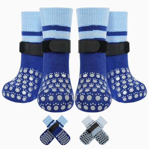Kuoser Non-Slip Dog Socks, Gripper Socks for Senior Dogs, 4 Pcs Blue XS