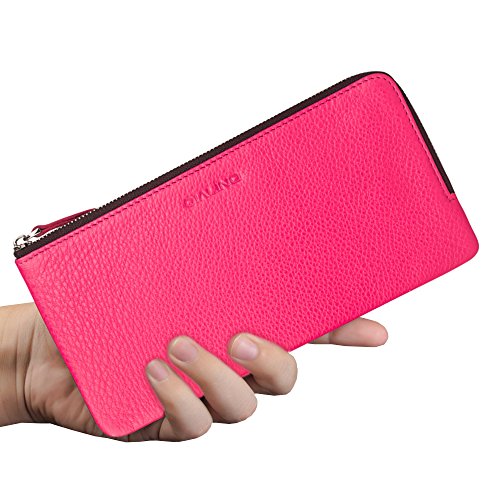 Huawei Mate 9 case, QIALINO Universal Long Zipper Genuine Leather Wallet Case
