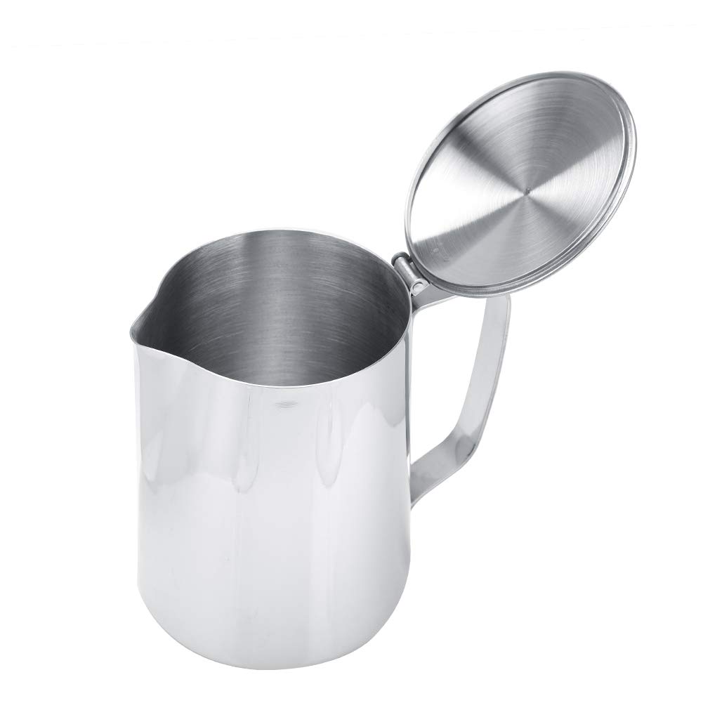 MAGT Milchkännchen mit Deckel, Edelstahl Milchkanne 1000ml Milchschaumkännchen Kaffeetasse Milchbehälter Barista Zubehör für Lattekaffee Art(1000ML)