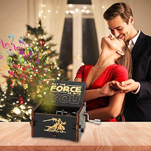 Yideng Wooden Hand Crank Music Box, Star Wars Classical Music Box Antique Carved Musical Box Home Decoration Crafts Gift for Adults Children Birthday Christmas Thanksgiving Day Valentine's Day (Black)