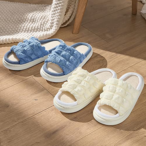 House Slippers For Womens Open Toe Slide - Breathable Linen Lined Memory Foam Slip-On Bedroom Slippers Indoor Outdoor Shoes Size 8 #TOP5