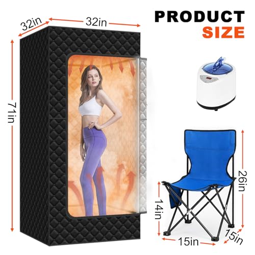 Semoprus Portable Steam Sauna, Full Body Portable Sauna for Home Spa, Sauna Box Sauna Tent with 3L 1500W Steamer, Remote Control, Folding Chair, Upgraded Indoor Steam Sauna for Gym, Pilates, Yoga