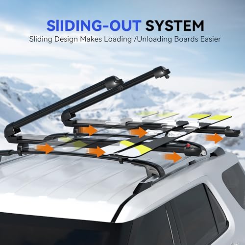 Richeer Slideable Ski & Snowboard Racks - Enhanced Locking System, Crab Mounting Design,Compatible with Multiple Crossbar, Easy Installation - 28\'\'Holds 6 Pairs of Skis or 4 Snowboards, Black - Thumbnail 3