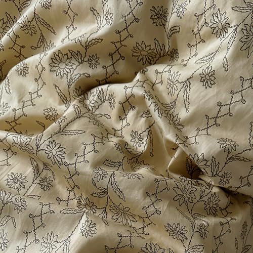 Image of MKXI Beige & Brown Vintage Floral Duvet Cover Set Twin Size - 3 Piece Soft&Breathable Boho Bedding Set with Geometric Patterns, 100% Cotton Aesthetic Duvet Cover with Zipper Ties & Pillowcases