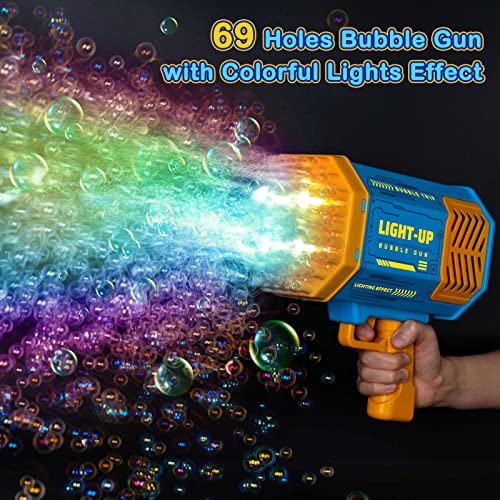 Bubble Machine Gun, 69 Holes Bubble Gun With Colorful Lights And 2 Bottles Bubble Solution, Bubble Machine For Toddlers 1-3, Summer Bubble Toy Gun For Outdoor Indoor Birthday Wedding Party (Blue) #TOP1