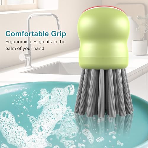Image of Mini Dish Brush for Cleaning Chicken Shredder, Palm Brush Dish Scrubber with Ergonomic Grip, Kitchen Brush for Washing Dishes, Pans, Pots, Sink (4, Matcha)